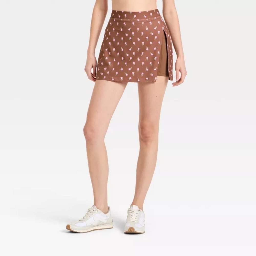 NWT JoyLab Women’s Knit Slit Skort Brown Floral XL